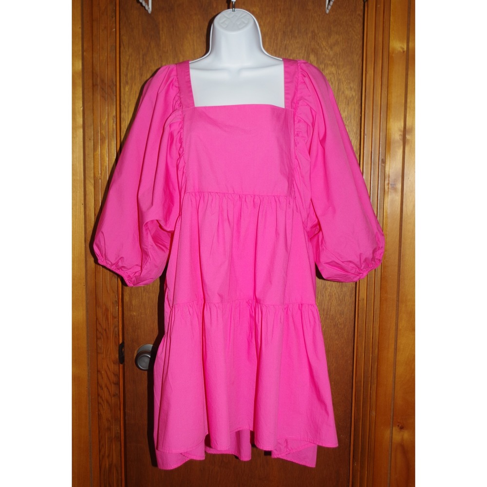 a new day Hot Pink Puff Sleeve Tiered Mini Dress